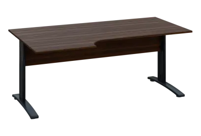 ERK 18 - 186 stůl kancelářský, rohový, levý, kovová podnož černá, deska 18 mm, široký 1800 mm, ořech královský